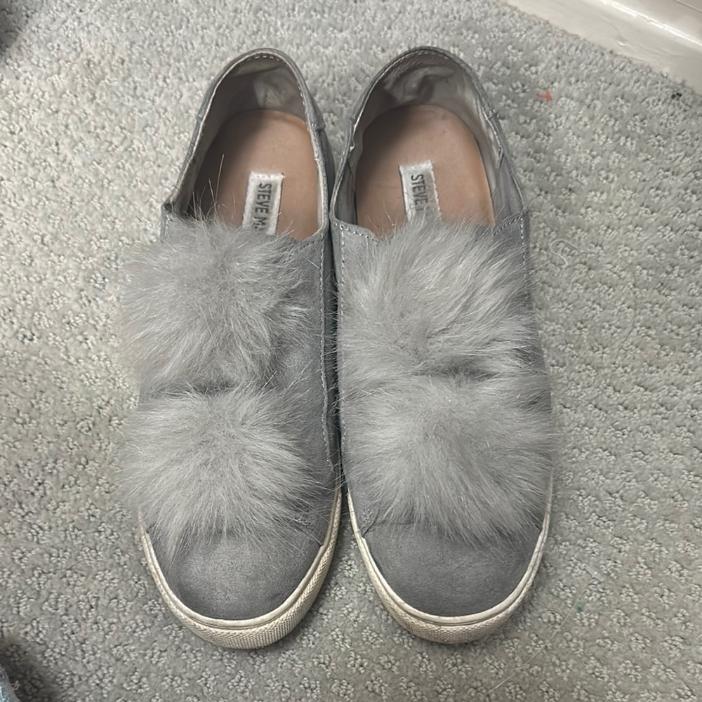 Steve Madden Gray Fur Slip-On Sneakers